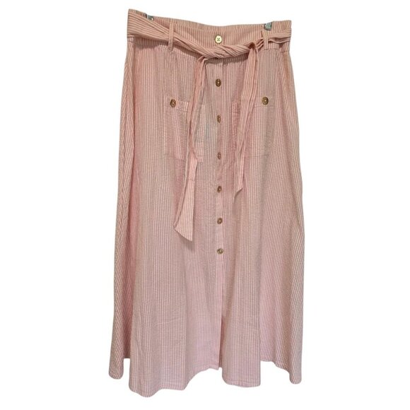 Melissa Odabash Alisa Maxi Skirt Size Medium Belted Cotton Seersucker Blush - Picture 9 of 9